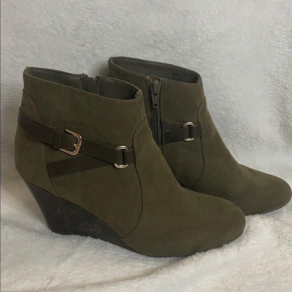 Report Suede Olive Ankle Boots with Buckle Detail